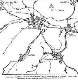 Plan 1. Miercurea Sibiului. Către Miercurea Băi, pe partea din dreapta şoselei, se află situl.