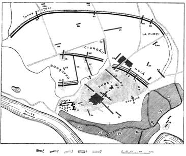 Fig. 3. Planul general al săpăturilor de la : 1. Moreşti,