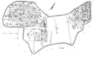 Fig. 4. Planul general al săpăturilor de la: 1-Bratei (după Bârzu 1995)