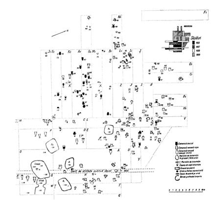 Fig. 5. Planul general al săpăturilor de la Soporu de Câmpie - 2. (după Protase 1962) 