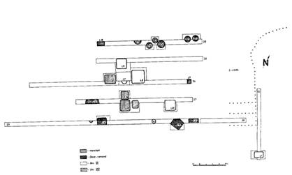 Fig. 6.2-Ocniţa, planul săpăturilor. (după Gaiu 1993, Gaiu 1994). 