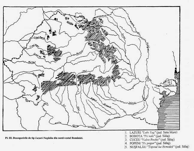 Planşa III. Descoperirile de tip Layuri Nusfalău din nord+vestul României