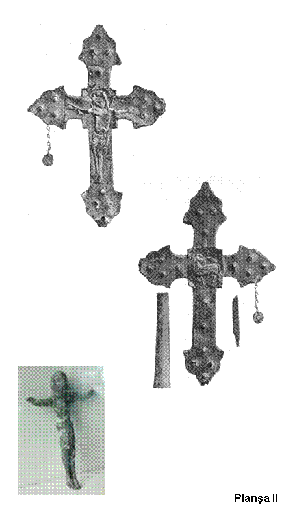 Planşa II: 1. Cruce de procesiune din Cisnădie: avers şi revers; 2. Corpus din Dobârca.